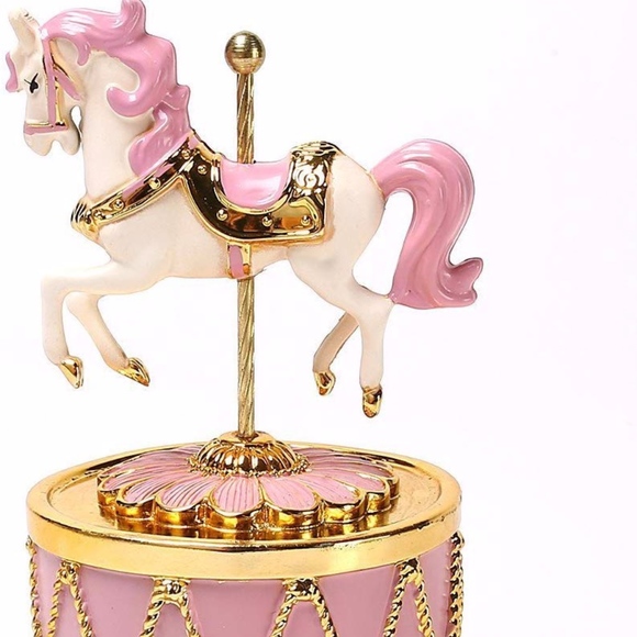 horses Other - Pink & White Horse Carousel Music Box